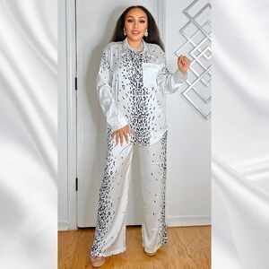 White & Black Animal Print Pant/Top Set